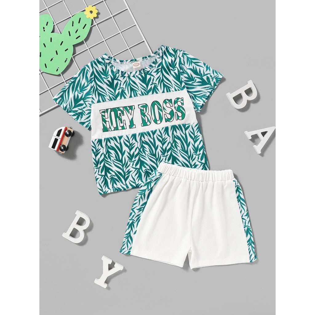 Toddler Unisex Leaves Print 2Pcs Sport Clothes Set childrensterritory