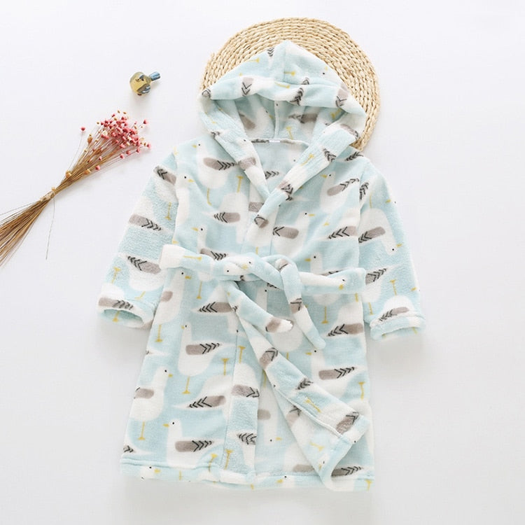 Kids Cartoon Printed Hooded Flannel Bathrobe childrensterritory