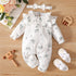 Leaf Print Long Sleeve Baby Girl Romper with Headband childrensterritory