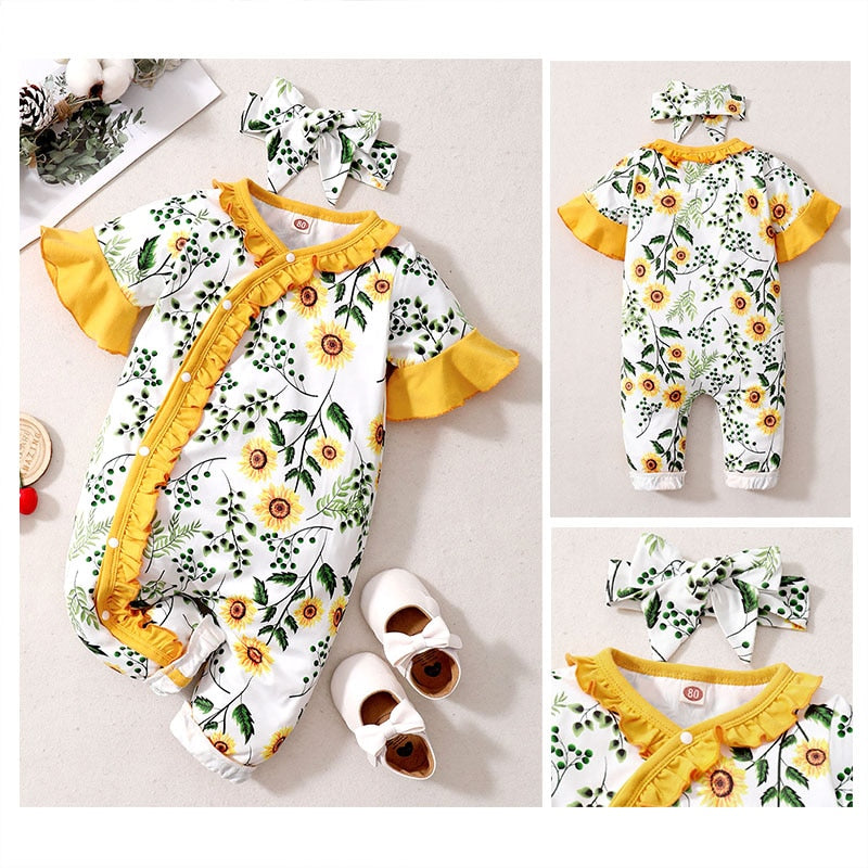 Baby Girls Floral Summer Bodysuit with Headband childrensterritory