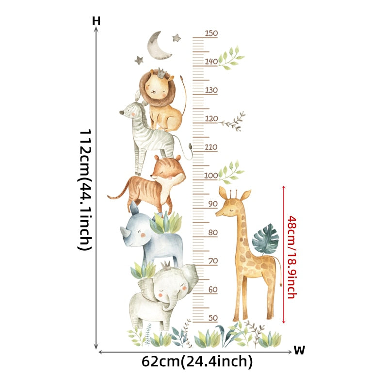 Cartoon Animals &amp; Height Chart Wall Stickers childrensterritory