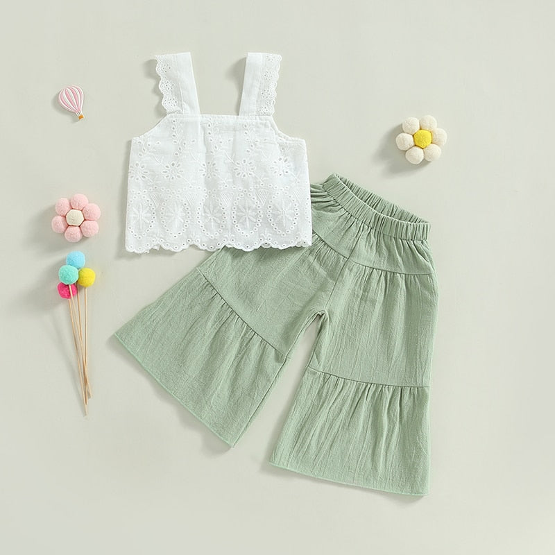 Sleeveless Lace Top and Wide Leg Pants Set for Kid Girls childrensterritory