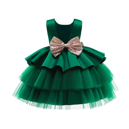 Toddler Girl Big Bow Tutu Baptism/Wedding Party Dress childrensterritory