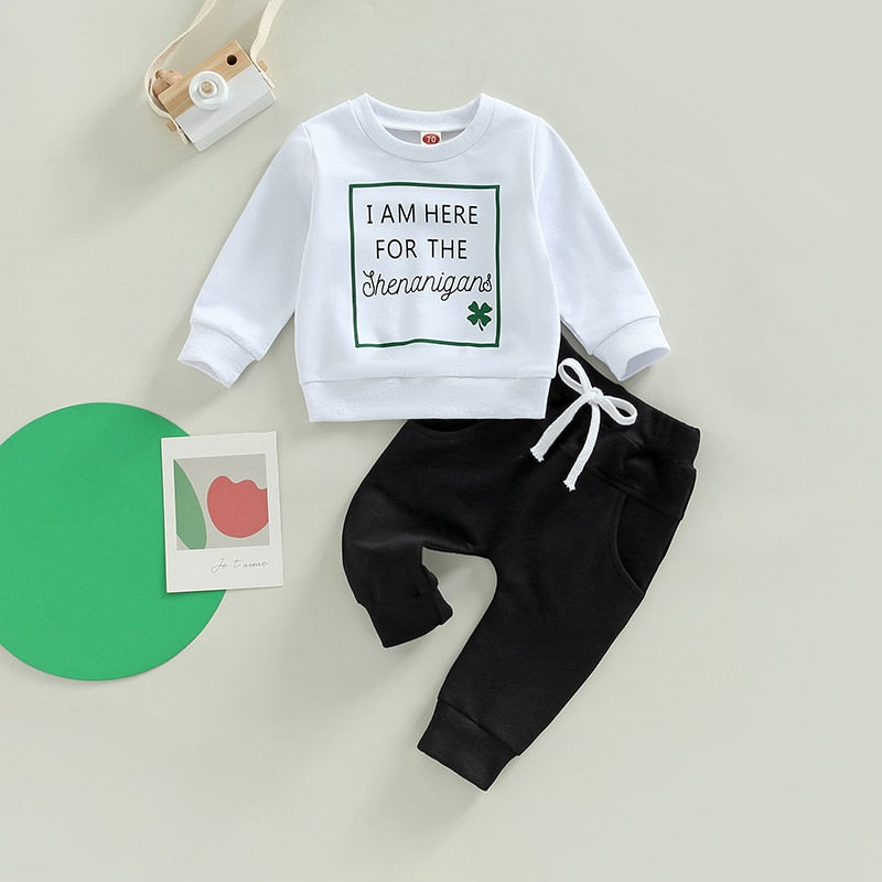 0-3Years Boys Letter Print Pullover &amp; Solid Pant Outfit Set childrensterritory