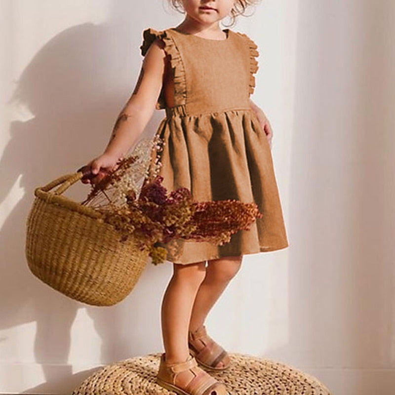 Kid Girl Solid Ruffles Sleeveless Sundress | Cotton Dress childrensterritory
