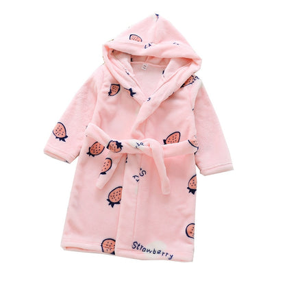 Kids Cartoon Printed Hooded Flannel Bathrobe childrensterritory