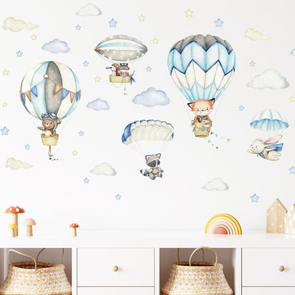 Watercolor Cartoon Hot Air Balloon Wall Decals for Kids&
