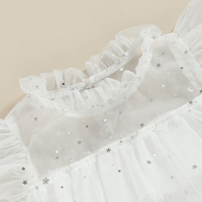 Stars Moon Sequins Kids Girls Ruffles Tulle Dress childrensterritory