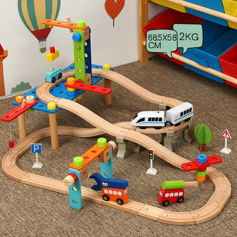 Wood Train Track Railway Toy Set for Kids childrensterritory