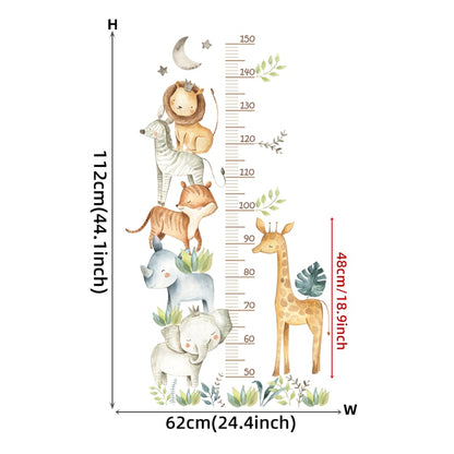 Cartoon Animals &amp; Height Chart Wall Stickers childrensterritory