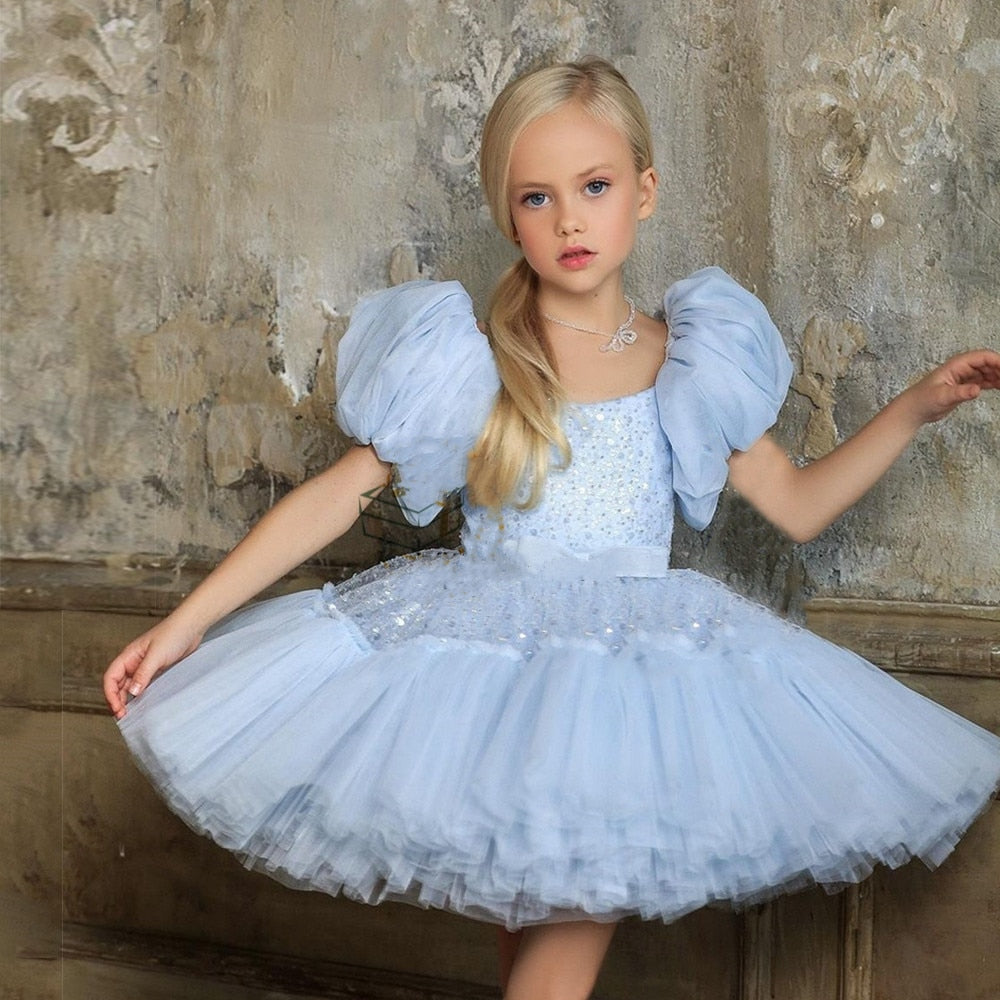 White Glitter Layered Tulle Girls Birthday Party Dress childrensterritory