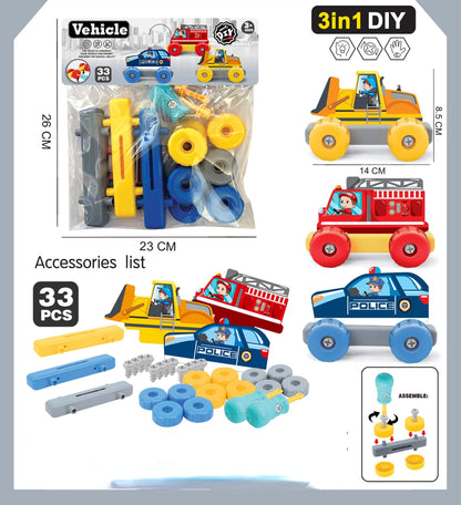 Kids 3 in 1 DIY Assembly A Vehicle Toy Set childrensterritory