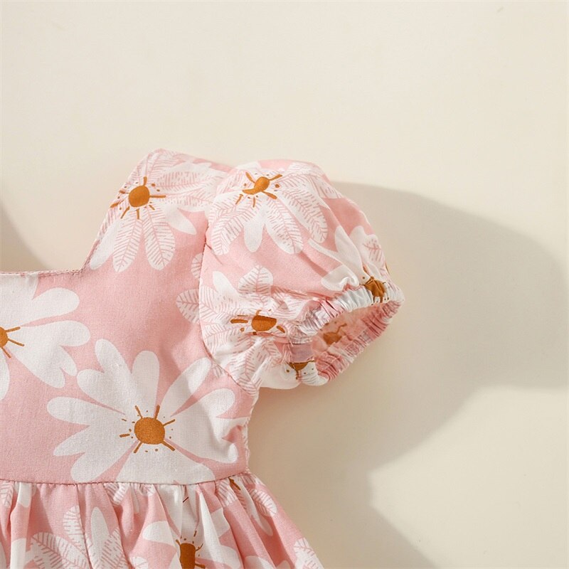 Baby Girls Floral Print Square Neck A-line Summer Dress childrensterritory