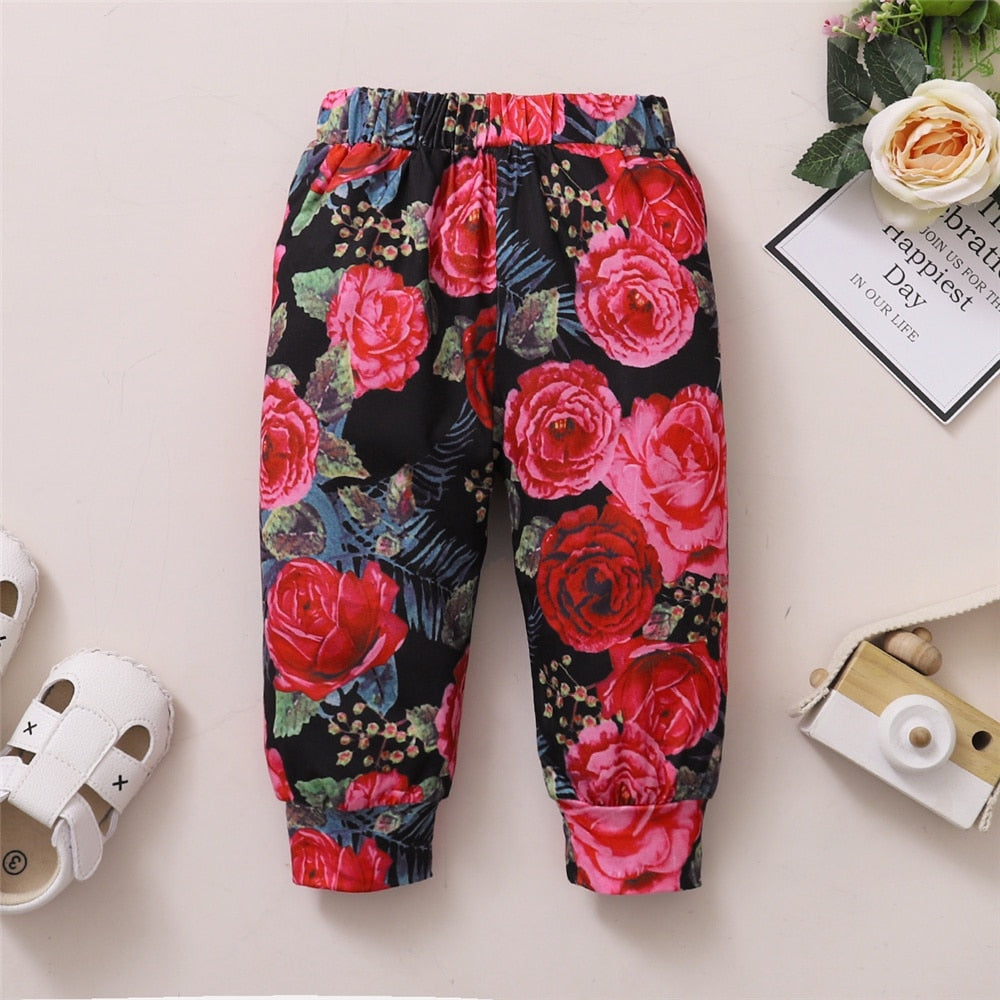 Letters &amp; Floral Print Toddler Girl 3PCS Outfit Set childrensterritory
