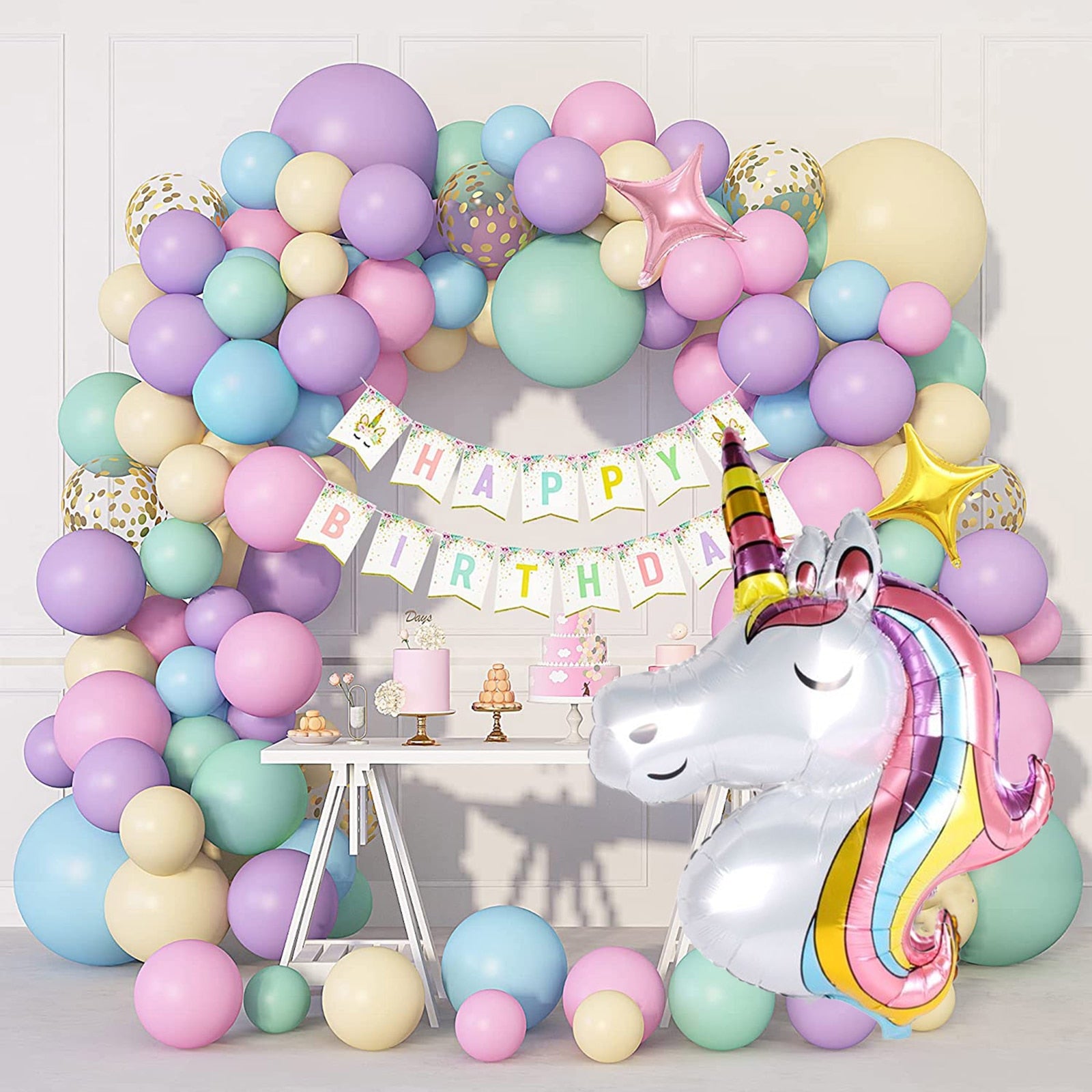 Unicorn & Colorful Rainbow Balloons Garland Arch Kit childrensterritory