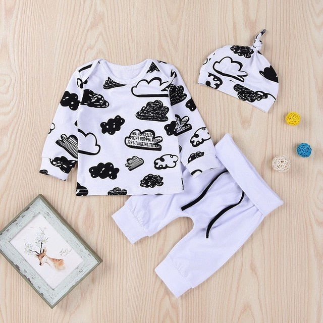 3PCS Cloud Print Top &amp; Pant Unisex Baby Clothes Set childrensterritory