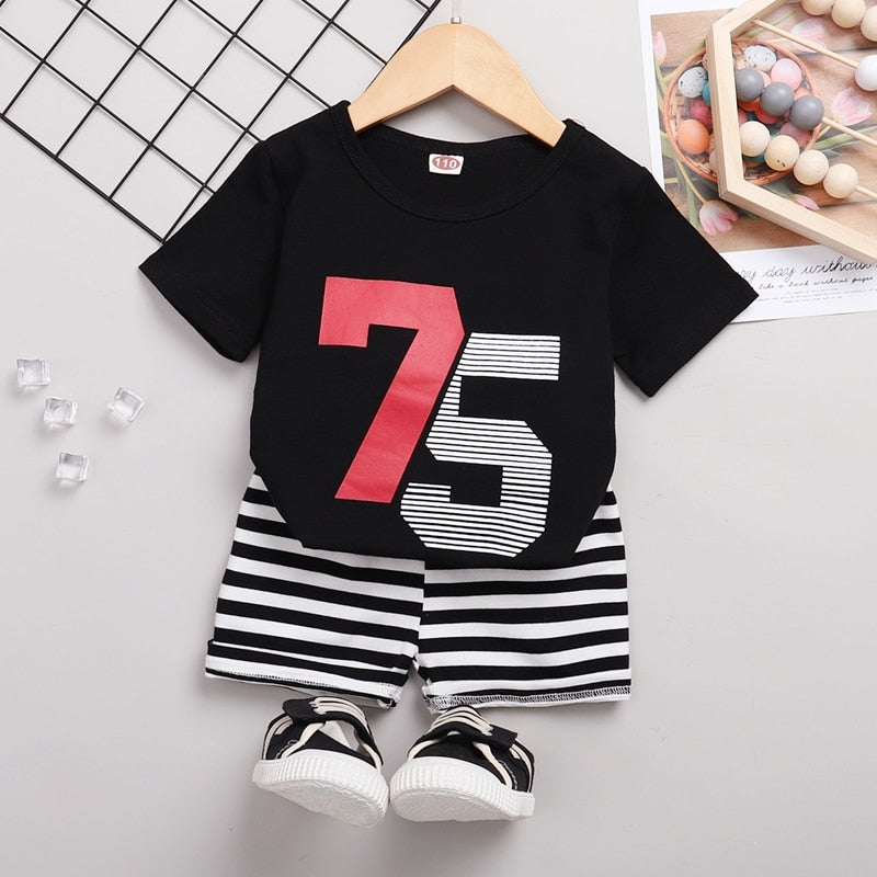 2PCS Toddler Boy 75 Print Top + Shorts Clothes Set childrensterritory