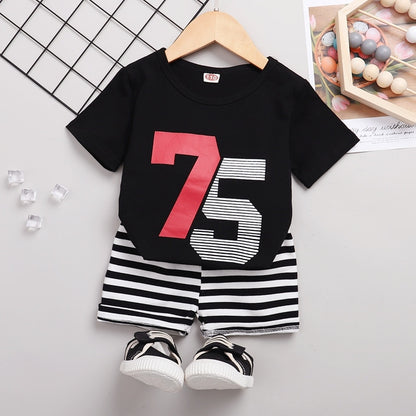 2PCS Toddler Boy 75 Print Top + Shorts Clothes Set childrensterritory