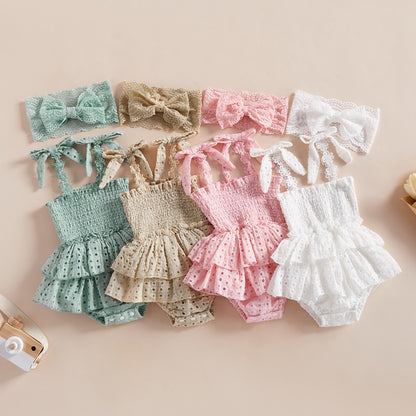 Baby Girl Hollow-Out Sling Bodysuits with Headband Set childrensterritory