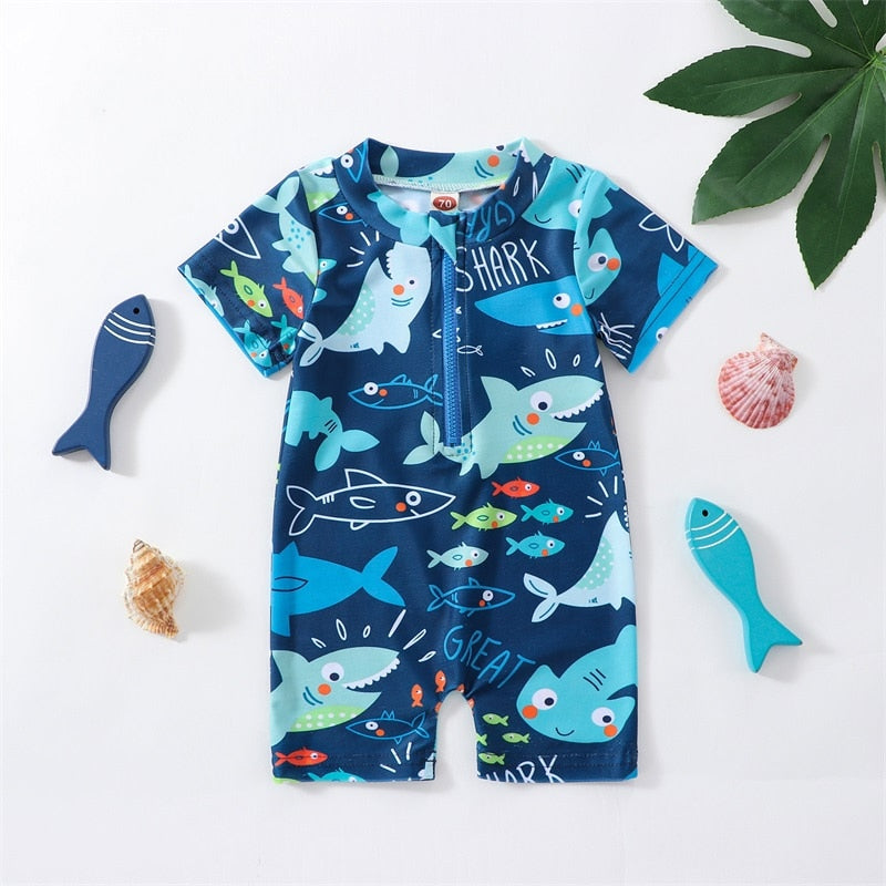 Shark Printed Short Sleeve Baby Boy Casual Swimwear childrensterritory