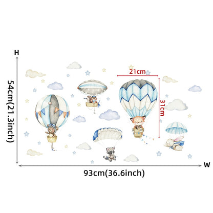Watercolor Cartoon Hot Air Balloon Wall Decals for Kids&