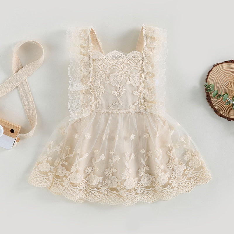 Kids Girls Backless Floral Embroidery Princess Dress childrensterritory