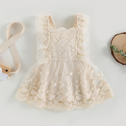 Kids Girls Backless Floral Embroidery Princess Dress childrensterritory