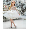 Baby/Kids Girls White V Neck Puffy Beading Tulle Dress childrensterritory