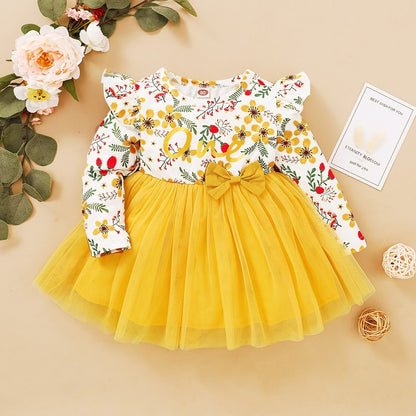 Yellow Tulle Patchwork Toddler Girls Swing Dress childrensterritory