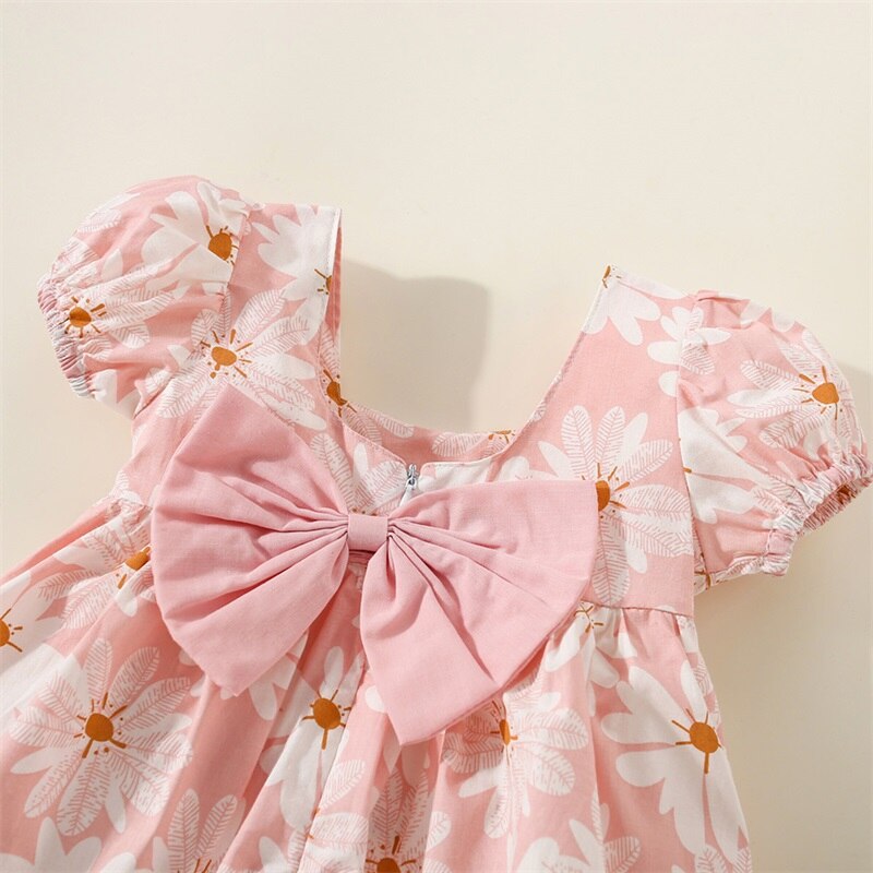 Baby Girls Floral Print Square Neck A-line Summer Dress childrensterritory