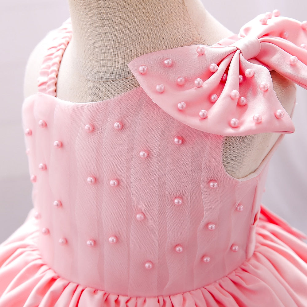 Baby/Kids Girls Bow Beaded Tulle Christening Dress childrensterritory