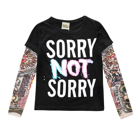 Letter Printed Kids Boys T-shirts with Tattoo Sleeves childrensterritory