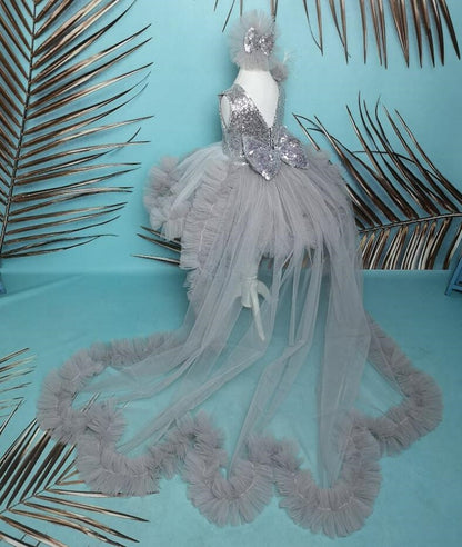 Handmade Girls Party Dress with Detachable Train childrensterritory