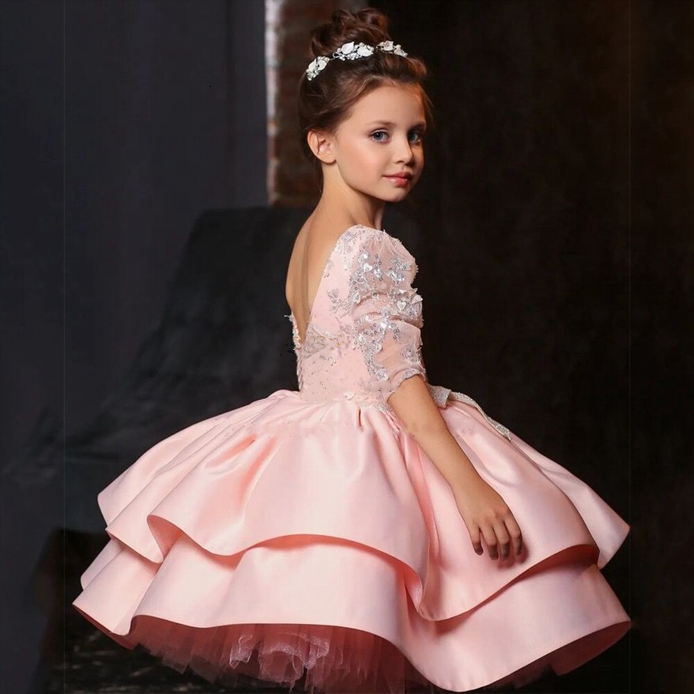 Baby/Kid Girl Glitter Lace and Half Sleeve First Communion Dress childrensterritory