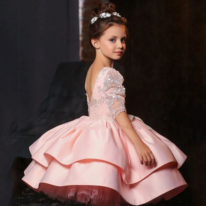 Baby/Kid Girl Glitter Lace and Half Sleeve First Communion Dress childrensterritory