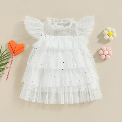 Stars Moon Sequins Kids Girls Ruffles Tulle Dress childrensterritory