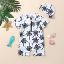 Baby Boy Tree Print Short Sleeve Swimsuit with Hat childrensterritory