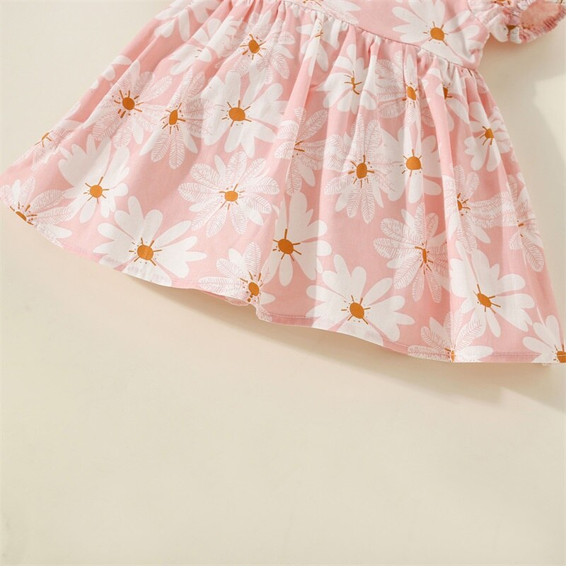 Baby Girls Floral Print Square Neck A-line Summer Dress childrensterritory