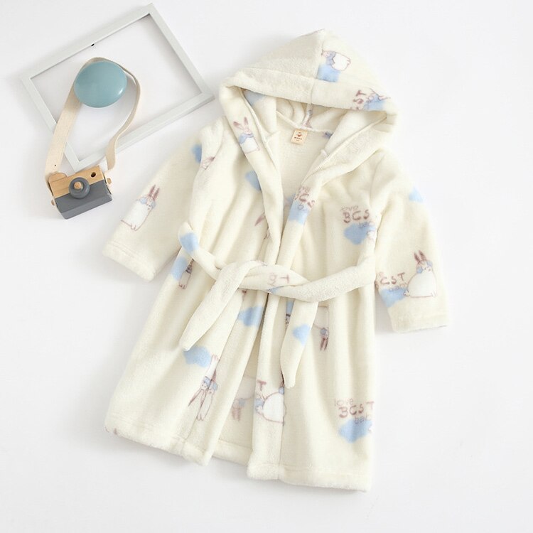 Kids Cartoon Printed Hooded Flannel Bathrobe childrensterritory