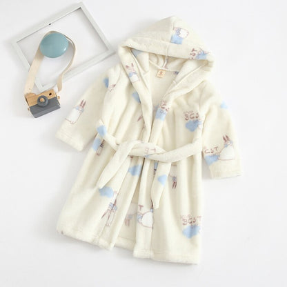 Kids Cartoon Printed Hooded Flannel Bathrobe childrensterritory