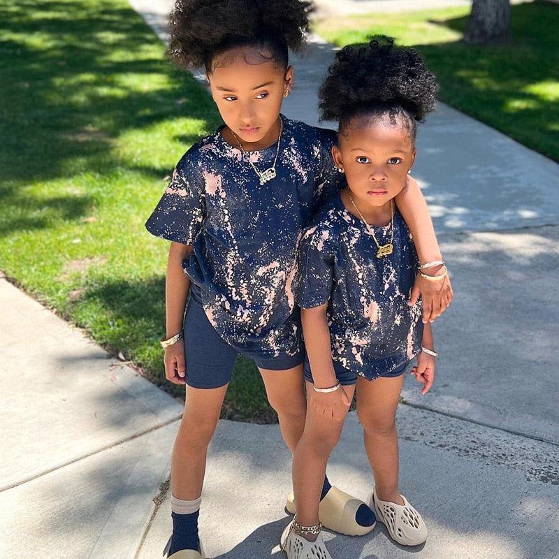 Kids Printed Short Sleeve T-shirt with Short Pants Summer Set childrensterritory