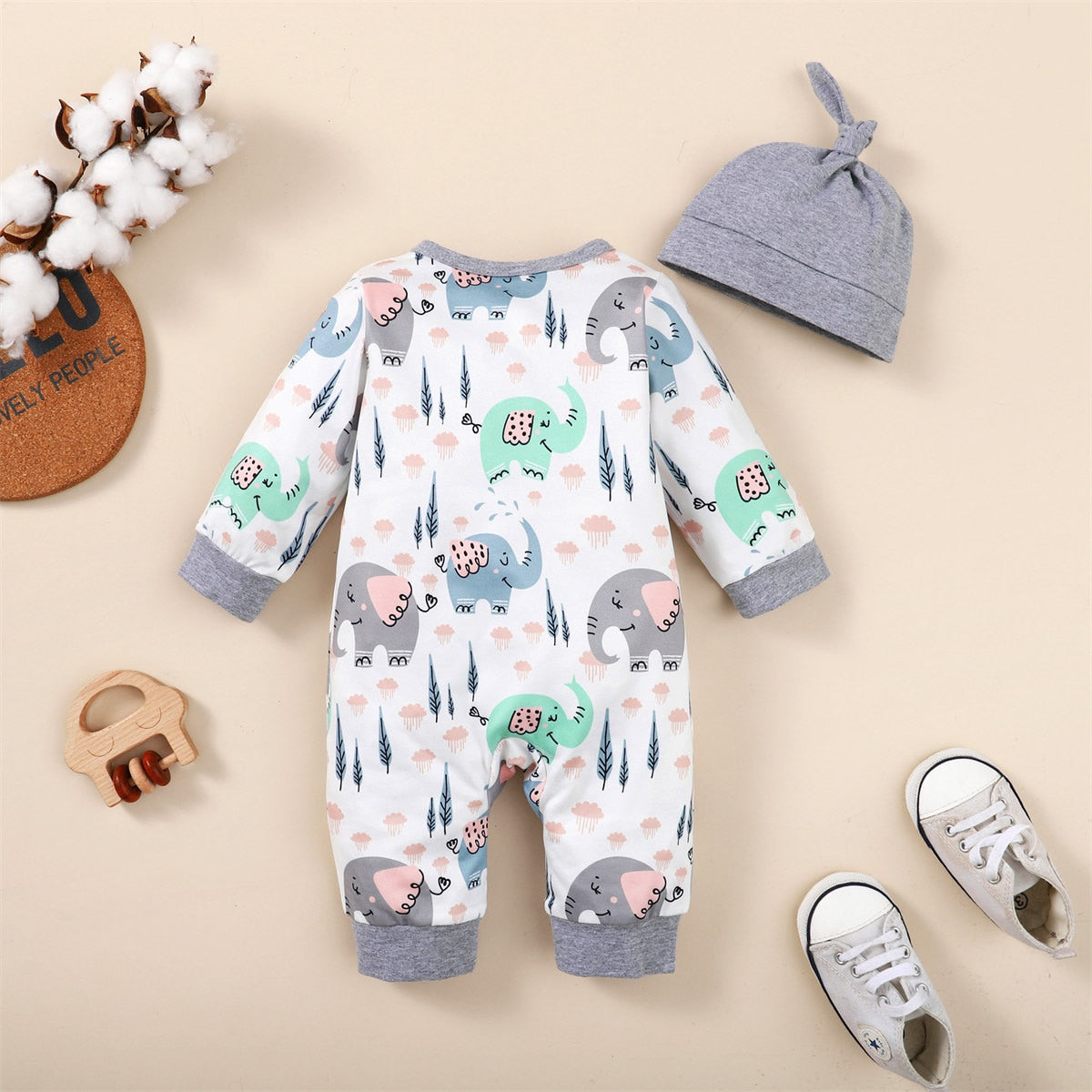 Infant Boy Cartoon Print One-Piece with Hat Set childrensterritory