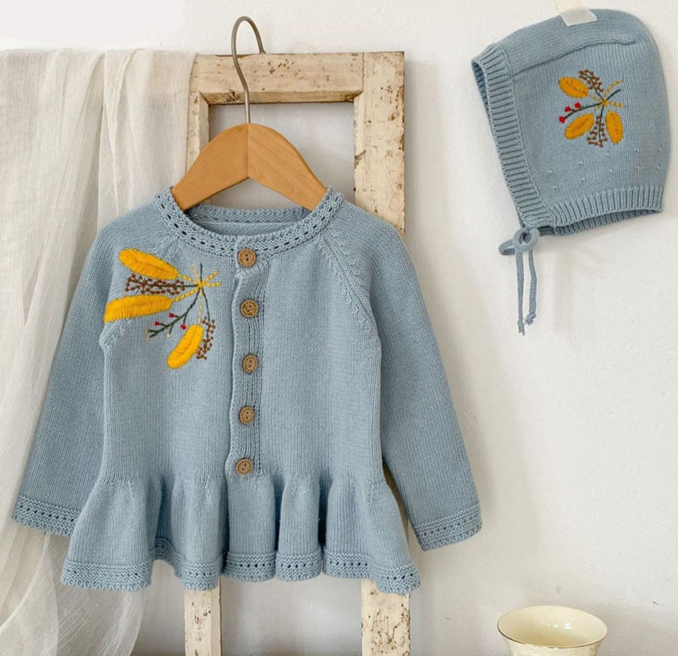 Baby Girl Flower Embroidery Cardigan with Hat for Spring childrensterritory