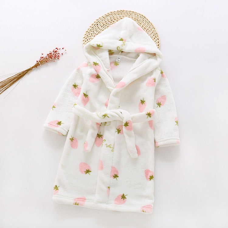 Kids Cartoon Printed Hooded Flannel Bathrobe childrensterritory