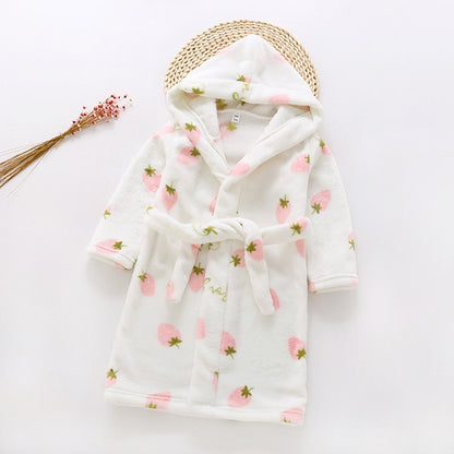 Kids Cartoon Printed Hooded Flannel Bathrobe childrensterritory