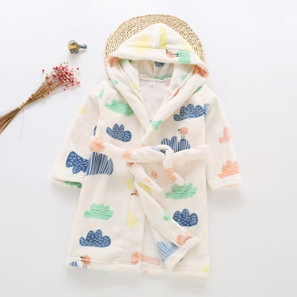 Kids Cartoon Printed Hooded Flannel Bathrobe childrensterritory