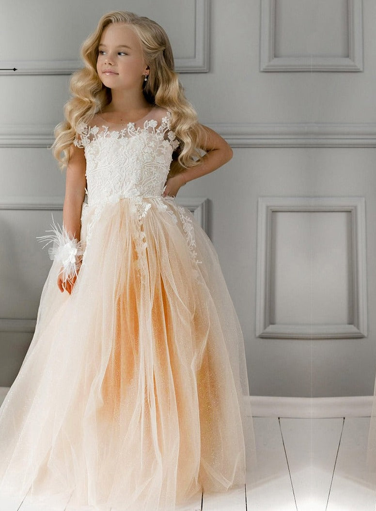 Floral Embroidery Kid Girl Tulle Bridesmaid Dress childrensterritory