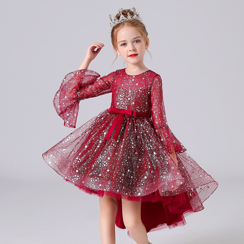 Kids Girls Elegant Stars Sequin Trailing Party Dresses childrensterritory
