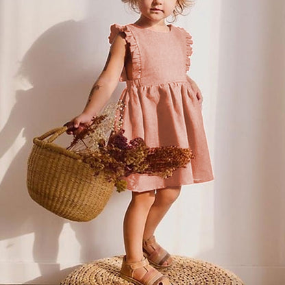 Kid Girl Solid Ruffles Sleeveless Sundress | Cotton Dress childrensterritory