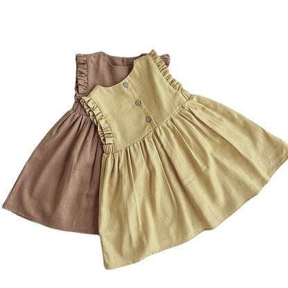 Kid Girl Solid Ruffles Sleeveless Sundress | Cotton Dress childrensterritory